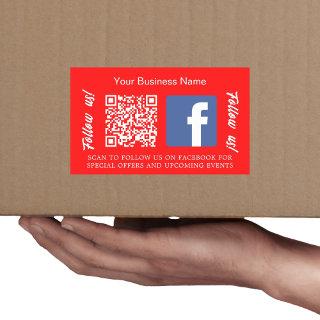 Bright red white business name qr code Facebook Rectangular Sticker