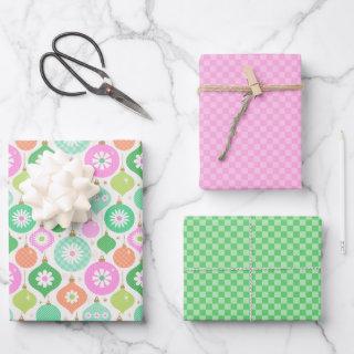 Bright Retro Christmas Ornaments & Checks Pattern  Sheets