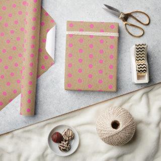 Bright Summer Pink Dots On Rustic Faux Brown Kraft