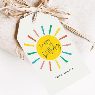 Bright Sun Script Kids Happy Birthday Gift Tags