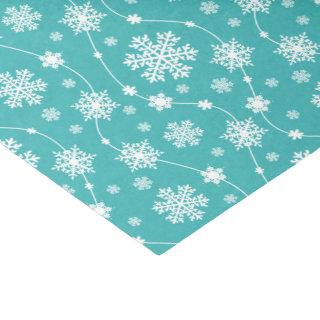 Bright Teal Blue Winter White Snowflake Pattern Tissue Paper