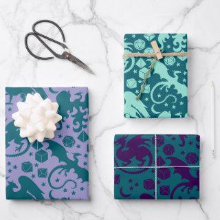 Bright Whimsical Dragon & Dice Purple & Blue  Sheets