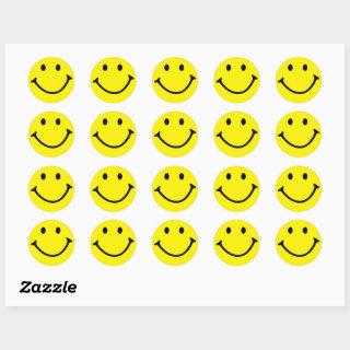 Bright Yellow Happy Smiling Face  Classic Round Sticker