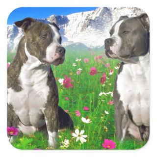 Brindle & Blue Staffordshire & Pit Bull Dogs Square Sticker
