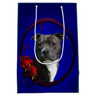 Brindle pitbull with roses medium gift bag