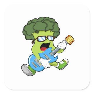 Broccoli as Musician with Guitar Square Sticker