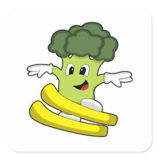 Broccoli as Skier with Ski Square Sticker