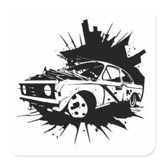 Broken Down Car Wreck Automobile Clipart Square Sticker