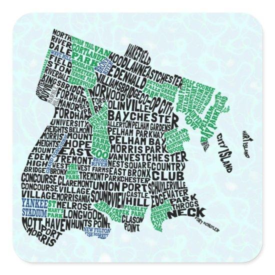 Bronx New York City Typography Map Square Sticker