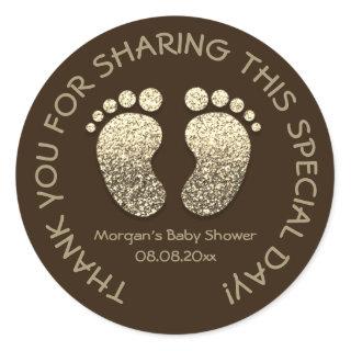 Bronze Gold Heart Feet Baby Shower Favor Thank You Classic Round Sticker