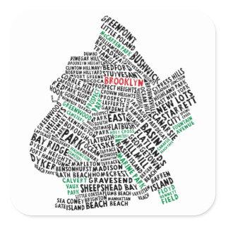 Brooklyn NYC Typography Map Square Sticker