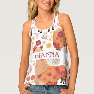 Brown Alpaca Watercolor Colorful Pattern Tank Top