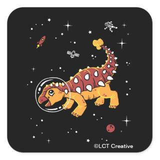 Brown And Tan Ankylosaurus Dinos In Space Square Sticker