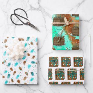 brown and Teal Chocolate Cake Birthday  Sheets