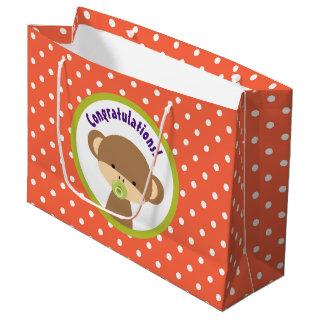 Brown Baby Monkey with Pacifier Congratulations Large Gift Bag