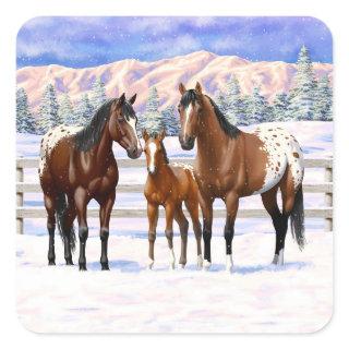 Brown Bay Appaloosa Horses In Snow Square Sticker
