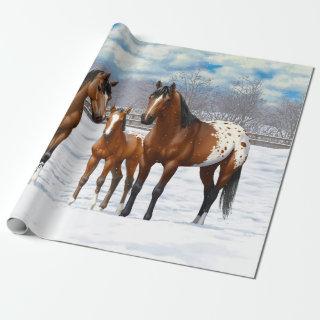 Brown Bay Appaloosa Horses In Snow