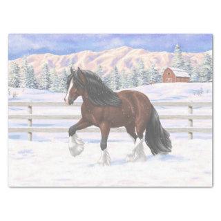 Brown Bay Gypsy Vanner Draft Horse In Snow Tissue Paper