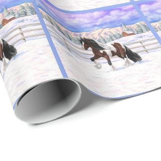 Brown Bay Pinto Gypsy Vanner Draft Horse In Snow
