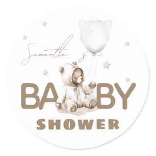 Brown Bear Bearly Wait Balloon Neutral Baby Shower Classic Round Sticker