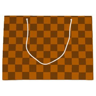 Brown Beige Checkered Block Print  Large Gift Bag