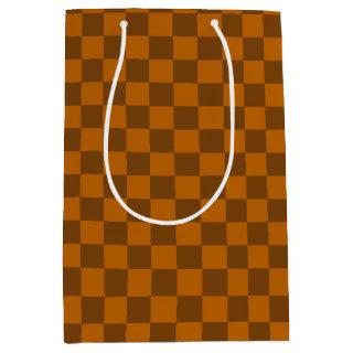 Brown Beige Checkered Block Print  Medium Gift Bag