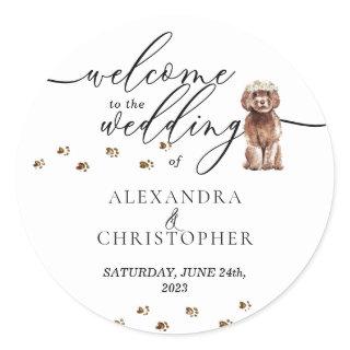 Brown Cavapoo puppy Dog Wedding Welcome Classic Round Sticker