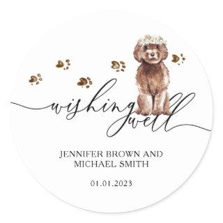 Brown Cavapoo puppy Dog Wishing Well Classic Round Sticker