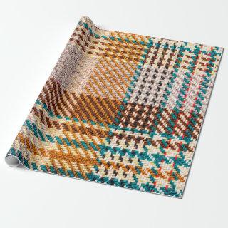 Brown checkered fabric with colored threads. Scott