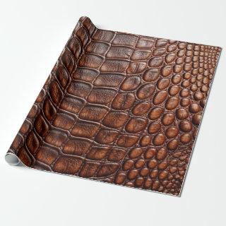 Brown Crocodile Alligator Skin Faux Leather Print