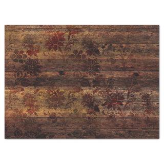 Brown Floral Rustic Wood Decoupage Tissue Paper