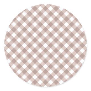 Brown Gingham Pattern Classic Round Sticker