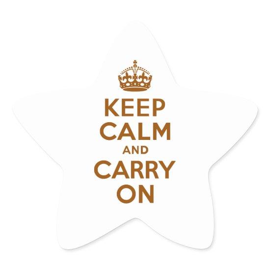 Brown Keep Calm and Carry On Star Sticker