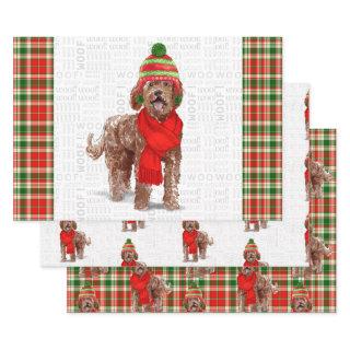 Brown Labradoodle Christmas Dog and Holiday Plaid  Sheets