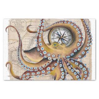 Brown Octopus Vintage Map Compass Tissue Paper