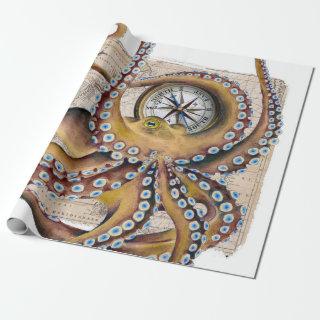 Brown Octopus Vintage Map Compass