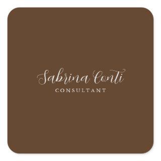 Brown Professional Calligraphy Trendy Modern Plain Square Sticker