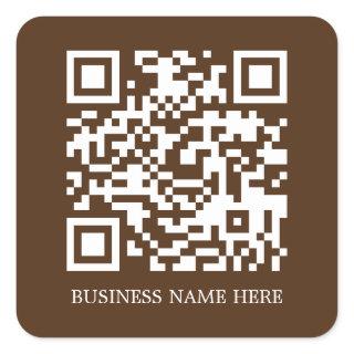 Brown Simple, Modern QR Code Business Name Square Sticker