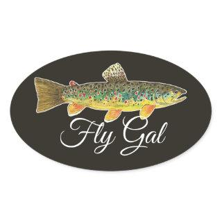 Brown Trout Fly Fishing Woman's Oval Sticker