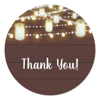 Brown Wood & String Lights Country Rustic Party Classic Round Sticker