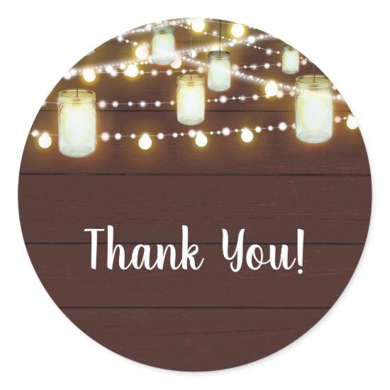 Brown Wood & String Lights Country Rustic Party Classic Round Sticker