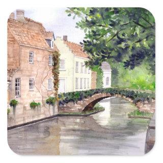 Bruges Watercolor Painting by Farida Greenfield Square Sticker
