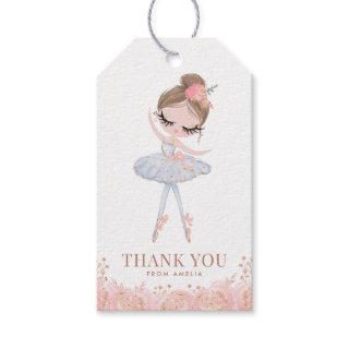 Brunette Girl Ballerina in White Dress Birthday Gift Tags