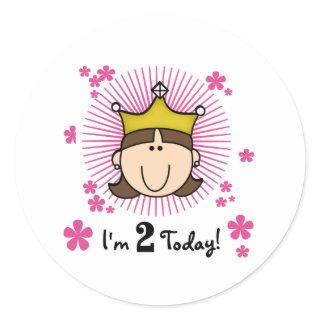 Brunette Princess 2nd Birthday Classic Round Sticker