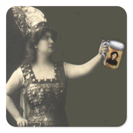 BRUNHILDE'S HOLDING A STEIN SQUARE STICKER