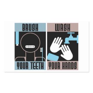 Brush your Teeth Wash your Hands Retro Reminder Rectangular Sticker