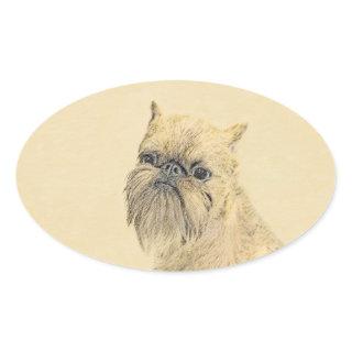 Brussels Griffon Painting - Cute Original Dog Art Oval Sticker