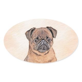 Brussels Griffon Smooth Painting Original Dog Art Oval Sticker