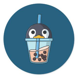 Bubble tea Penguin boba pearls sweet Penguins Classic Round Sticker