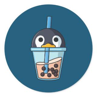 Bubble tea Penguin boba pearls sweet Penguins Classic Round Sticker